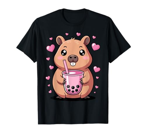 Süßer Capybara Bubble Tea Capybara Kinder Mädchen T-Shirt Süßer Capybara Bubble Tea Capybara Kinder Mädchen T-Shirt von lustiges Capybara trinkt Bubble Tea Tierliebhaber