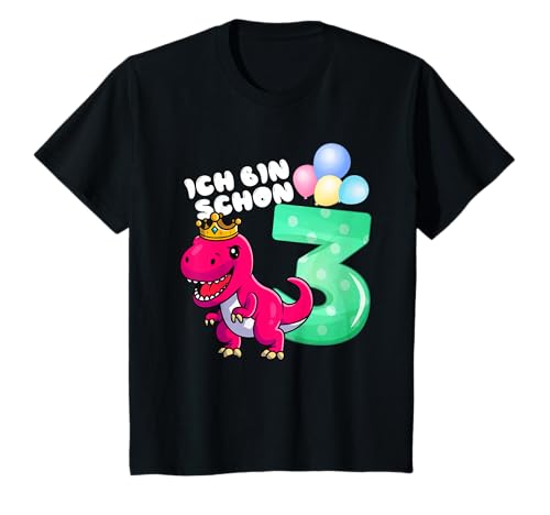 3 Geburtstag Junge Mädchen Dinosaurier 3 Jahre Dino Geschenk T-Shirt von lustiges Deko Outfit Luftballons zum 3 Geburtstag