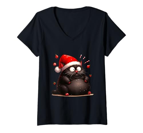 Damen Design für Weihnachten Katzenliebhaber Chistbaum Beleuchtung T-Shirt mit V-Ausschnitt Damen Design für Weihnachten Katzenliebhaber Chistbaum Beleuchtung T-Shirt mit V-Ausschnitt von lustiges Design für Katzen und Kätzchen Fans