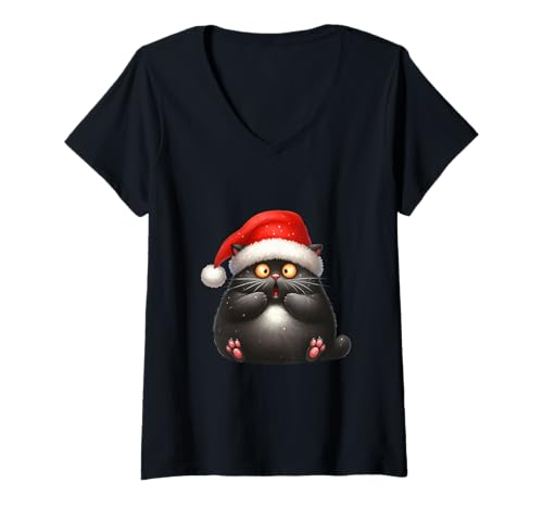 Damen Design für Weihnachten Katzenliebhaber Chistbaum Beleuchtung T-Shirt mit V-Ausschnitt Damen Design für Weihnachten Katzenliebhaber Chistbaum Beleuchtung T-Shirt mit V-Ausschnitt von lustiges Design für Katzen und Kätzchen Fans
