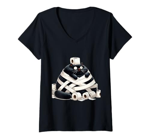 Damen Design für Weihnachten Katzenliebhaber Chistbaum Beleuchtung T-Shirt mit V-Ausschnitt Damen Design für Weihnachten Katzenliebhaber Chistbaum Beleuchtung T-Shirt mit V-Ausschnitt von lustiges Design für Katzen und Kätzchen Fans
