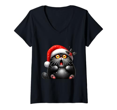 Damen Design für Weihnachten Katzenliebhaber Chistbaum Beleuchtung T-Shirt mit V-Ausschnitt von lustiges Design für Katzen und Kätzchen Fans