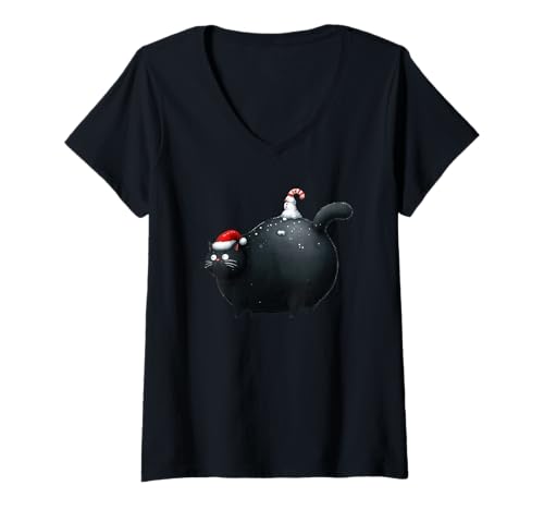 Damen Design für Weihnachten Katzenliebhaber Chistbaum Beleuchtung T-Shirt mit V-Ausschnitt Damen Design für Weihnachten Katzenliebhaber Chistbaum Beleuchtung T-Shirt mit V-Ausschnitt von lustiges Design für Katzen und Kätzchen Fans