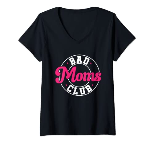 Damen Bad Moms Club T-Shirt mit V-Ausschnitt von lustiges Geschenk zum Muttertag oder Geburtstag