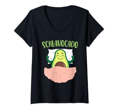 Damen Schlavocado Avocado offizielles Schlafshirt T-Shirt mit V-Ausschnitt von lustiges Schlaf Outfit Schlafshirt Geschenkidee