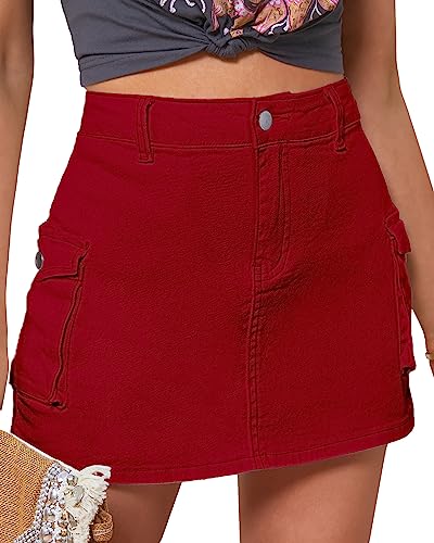 luvamia 2023 Cargo Shorts für Frauen Casual Sommer Skorts Röcke Hohe Taille Mini Kurzer Rock mit Taschen Y2K, Echtes Rot, X-Groß von luvamia