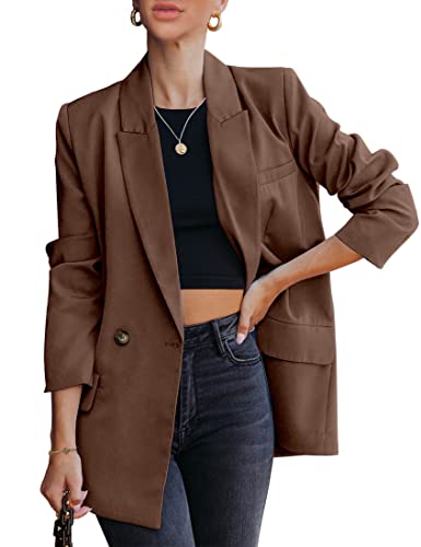 luvamia Blazer Jacken für Frauen Arbeit Casual Büro Langarm Mode Elegant Business Outfits, Friar Brown, XL von luvamia