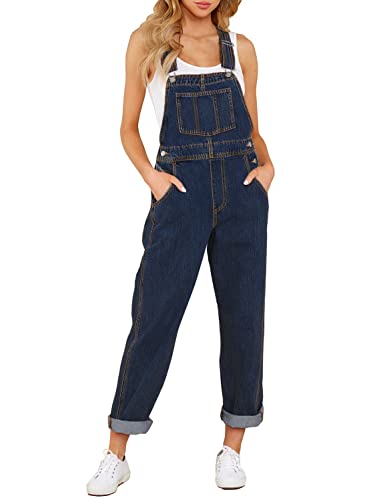 luvamia Damen Casual Stretch Verstellbar Denim Bib Overalls Jeans Hosen Jumpsuits, C Deep Blue, Medium von luvamia