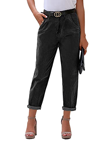 luvamia Damen Klassische High Waist Stretch Loose Balloon Tapered Jeans Mom Jeans, A Slate Black, S von luvamia