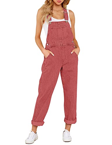 luvamia Damen-Latzhose, Stretch, verstellbar, Jeans, Hose, Jumpsuits, Cranberry, XX-Large von luvamia