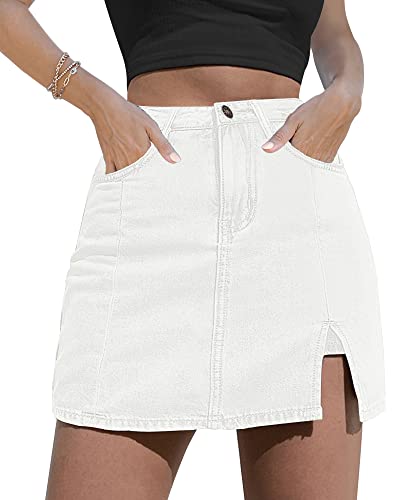 luvamia Skorts Röcke für Damen, Denim-Minirock, Seitenschlitz mit hoher Taille, Jeans-Shorts, dehnbar, A Brilliant White, Klein von luvamia