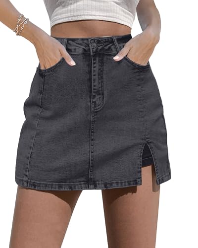 luvamia Skorts-Röcke für Damen, Denim-Minirock, Seitenschlitz mit hoher Taille, Jeans-Shorts, dehnbar, Grau - Stone Gray, XX-Large von luvamia