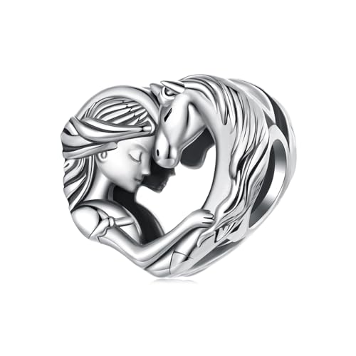 Dame liebt Pferd Charms 925 Sterling Silber Liebe Herz Perle Passt Pandora Armband Halskette für Frauen von luvhaha
