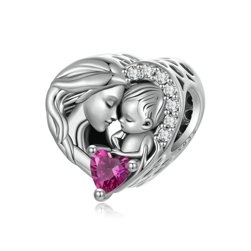 Mutter Liebe Sohn Tochter Anhänger Charms 925 Sterling Silber Herz Perle passt für Pandora Armband für Frauen von luvhaha