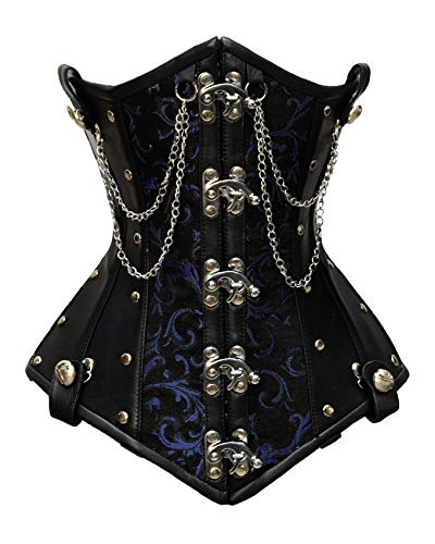 luvsecretlingerie Damen Taillentraining Schwerlast Doppelt Stahl Knochen Unterbrust Korsett Steampunk Brokat & Kunstleder Corsage #8709-BRO von luvsecretlingerie