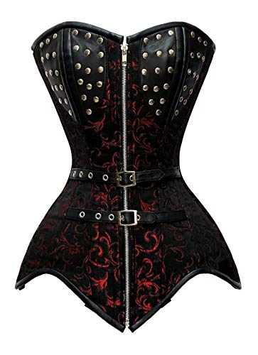 luvsecretlingerie Damen Taillentraining Schwerlast Doppelt Stahl Knochen Vollbrustkorsettt Steampunk Brokat & Leder Corsage #8710-BRO-LE von luvsecretlingerie