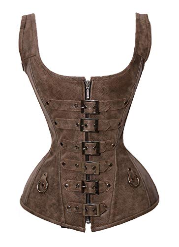 luvsecretlingerie Damen Taillentraining Schwerlast Doppelt Stahl Knochen Vollbrustkorsettt Steampunk Leder Corsage #8720-LE von luvsecretlingerie