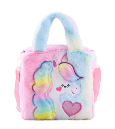 LUVYIMO Handtasche cartoon bestickt plüsch umhängetasche niedlich mädchen kinder handtasche einhorn mädchen umhängetasche (Farbe) von luvyimo
