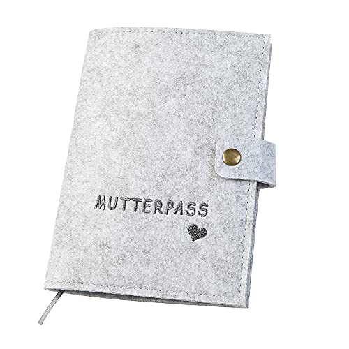 luxdag Mutterpasshülle mit Druckknopf aus Filz (Farbe & Stickerei wählbar) - Hülle für Mutterpass & Impfpass - Organizer - Geschenk für werdende Mütter von luxdag