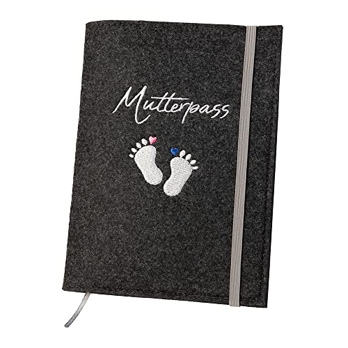 luxdag Mutterpasshülle mit Gummiband aus Filz (Farbe & Stickerei wählbar) - Hülle für Mutterpass & Impfpass - Organizer - Geschenk für werdende Mütter von luxdag