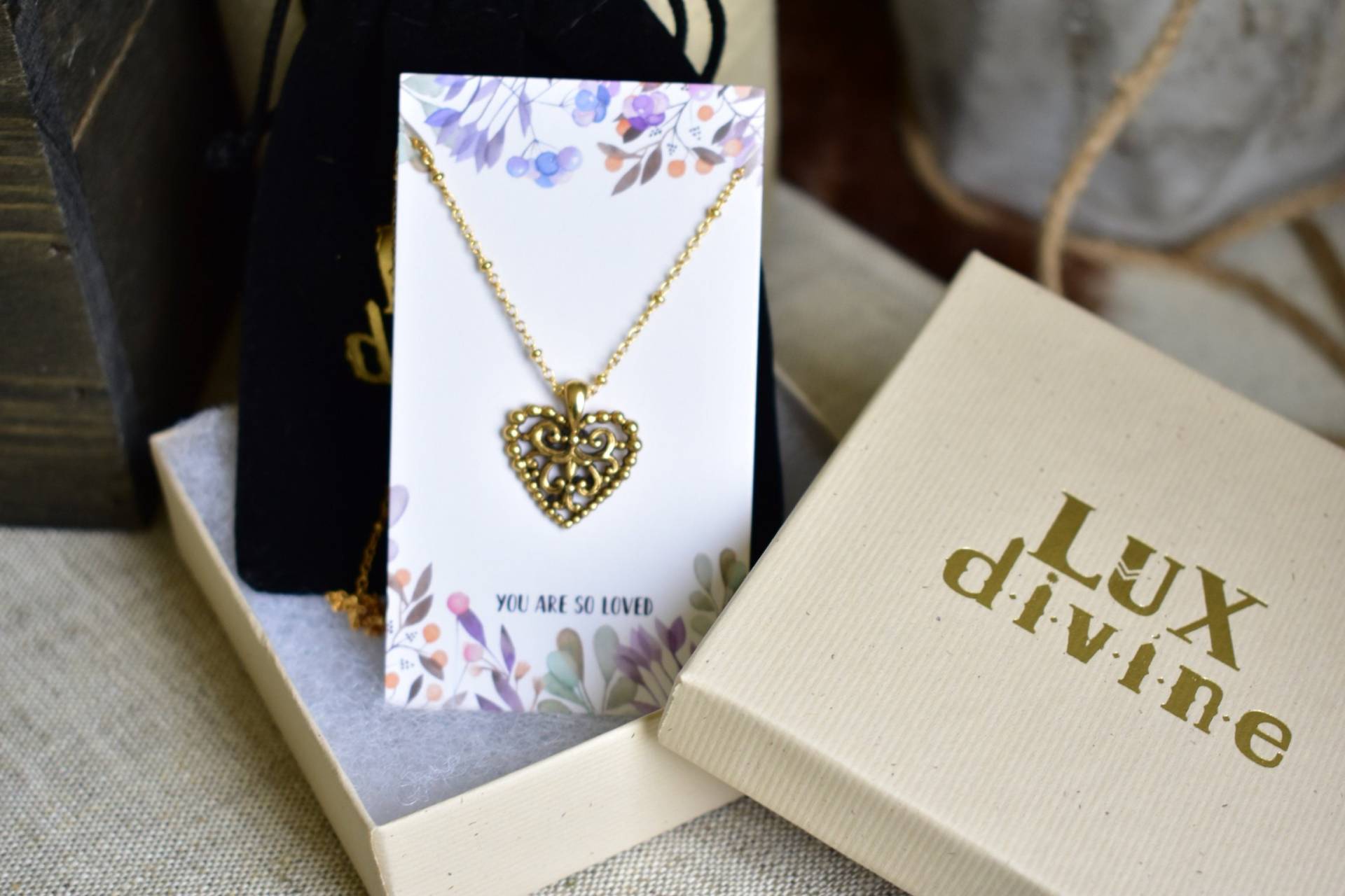 Gold Herz Anhänger Halskette Beileid Geschenk Für Verlust von luxdivine