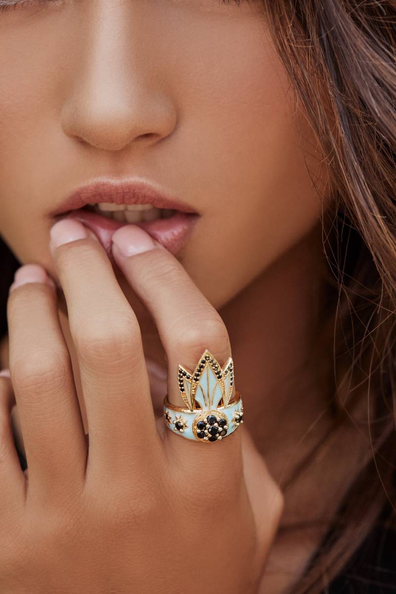 Tiger Lilien Ring Aqua Blau Emaille, Cubic Zirkonia, Damen Schmuck, Statement Ring, Frauen Geschenk, Geschenk Für Sie, Boho Schmuck von luxdivine