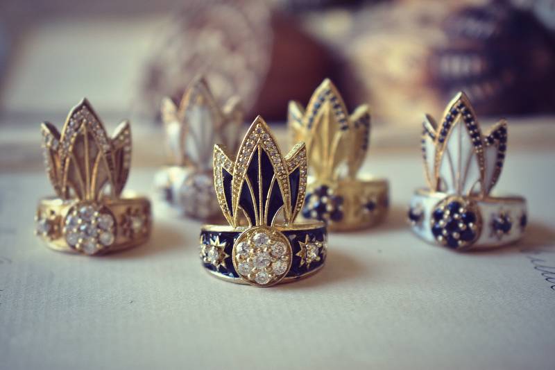 Tiger Lilien Ring Schwarzer Emaille, Cubic Zirkonia, Gold Boho Statement Schmuck von luxdivine