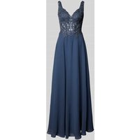 Luxuar Abendkleid mit Spitzenbesatz in Rauchblau, Größe 34 von luxuar