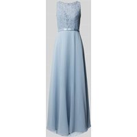 Luxuar Abendkleid mit Spitzenbesatz in Rauchblau, Größe 48 von luxuar