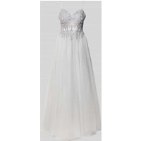 Luxuar Abendkleid mit Spitzenbesatz in Silber, Größe 38 von luxuar