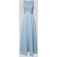 Luxuar Abendkleid mit Strasssteinbesatz in Rauchblau, Größe 36 von luxuar