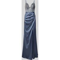 Luxuar Abendkleid mit Strasssteinbesatz in Rauchblau, Größe 38 von luxuar