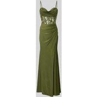 Luxuar Abendkleid mit Wasserfall-Ausschnitt in Oliv, Größe 42 von luxuar