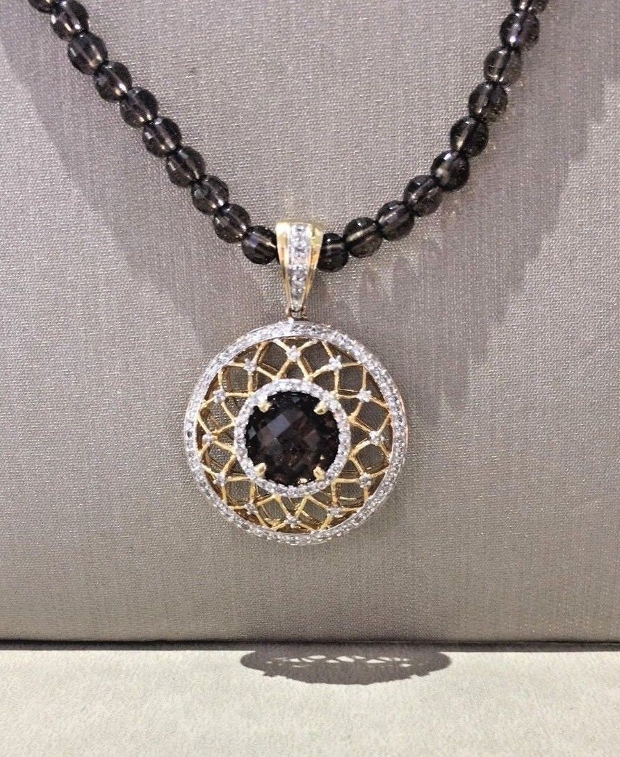 14K Gold Rauchquarz Diamant Anhänger Halskette Nachlass Schmuck 14K Gold Rauchquarz Diamant Anhänger Halskette Nachlass Schmuck von luxurySFjewelry