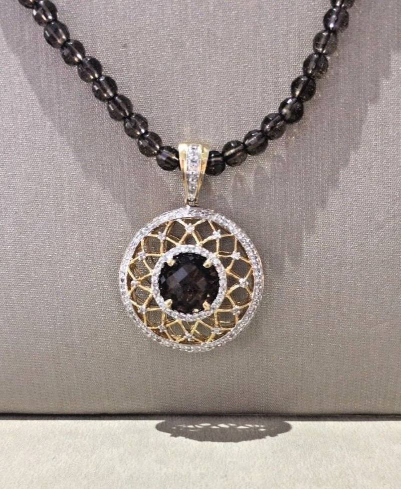14K Gold Rauchquarz Diamant Anhänger Halskette Nachlass Schmuck von luxurySFjewelry