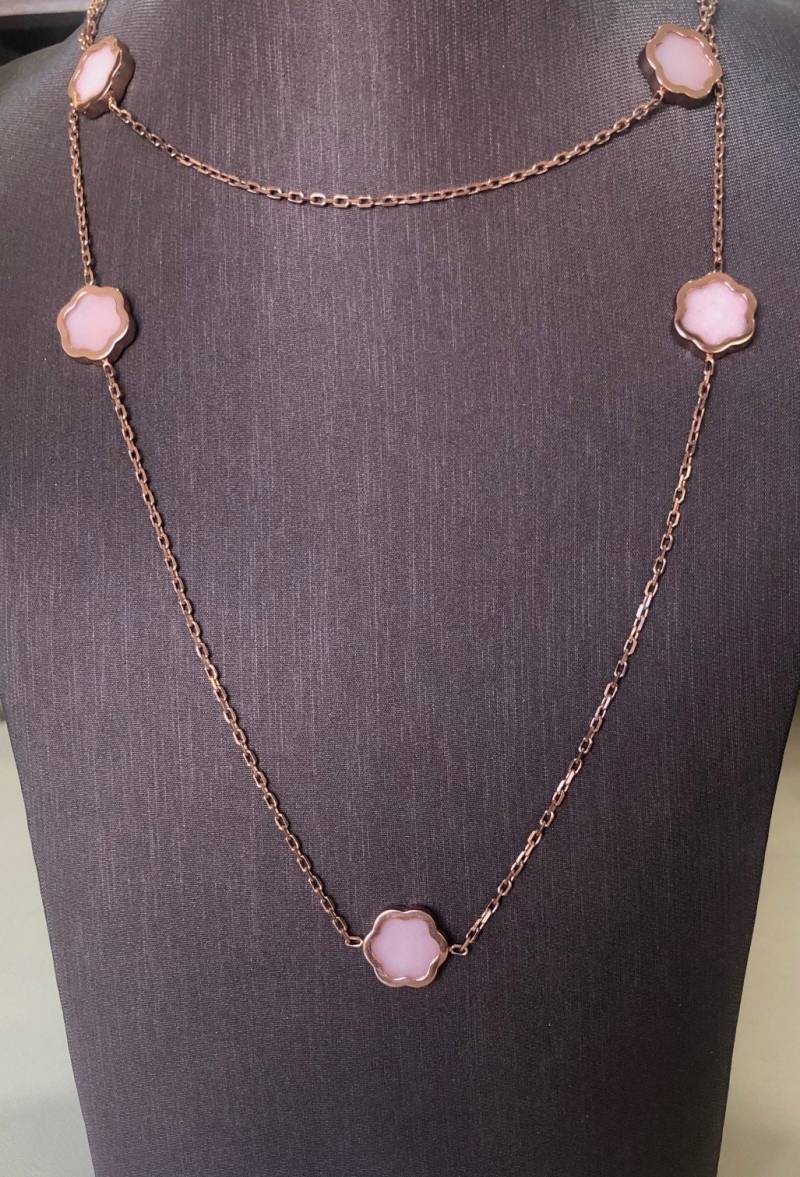 Daniella Kollektion Rosa Opal-Blumen-Anhänger An Einer Langen Kette Rose Gold von luxurySFjewelry