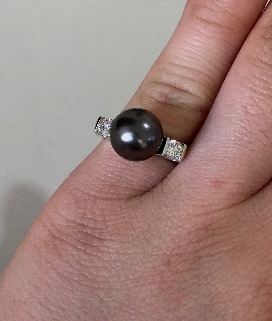 Große Tahiti Schwarz Perle Und Diamant Akzent 14Kt Weißgold Verlobungsring Große Tahiti Schwarz Perle Und Diamant Akzent 14Kt Weißgold Verlobungsring von luxurySFjewelry