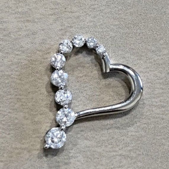 Nachlass Damen 14K Massiv Weißgold Offenes Herz Diamant Anhänger Nur von luxurySFjewelry