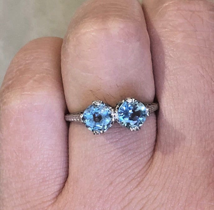 Vintage Platin Doppel Aquamarin Verlobungsring von luxurySFjewelry
