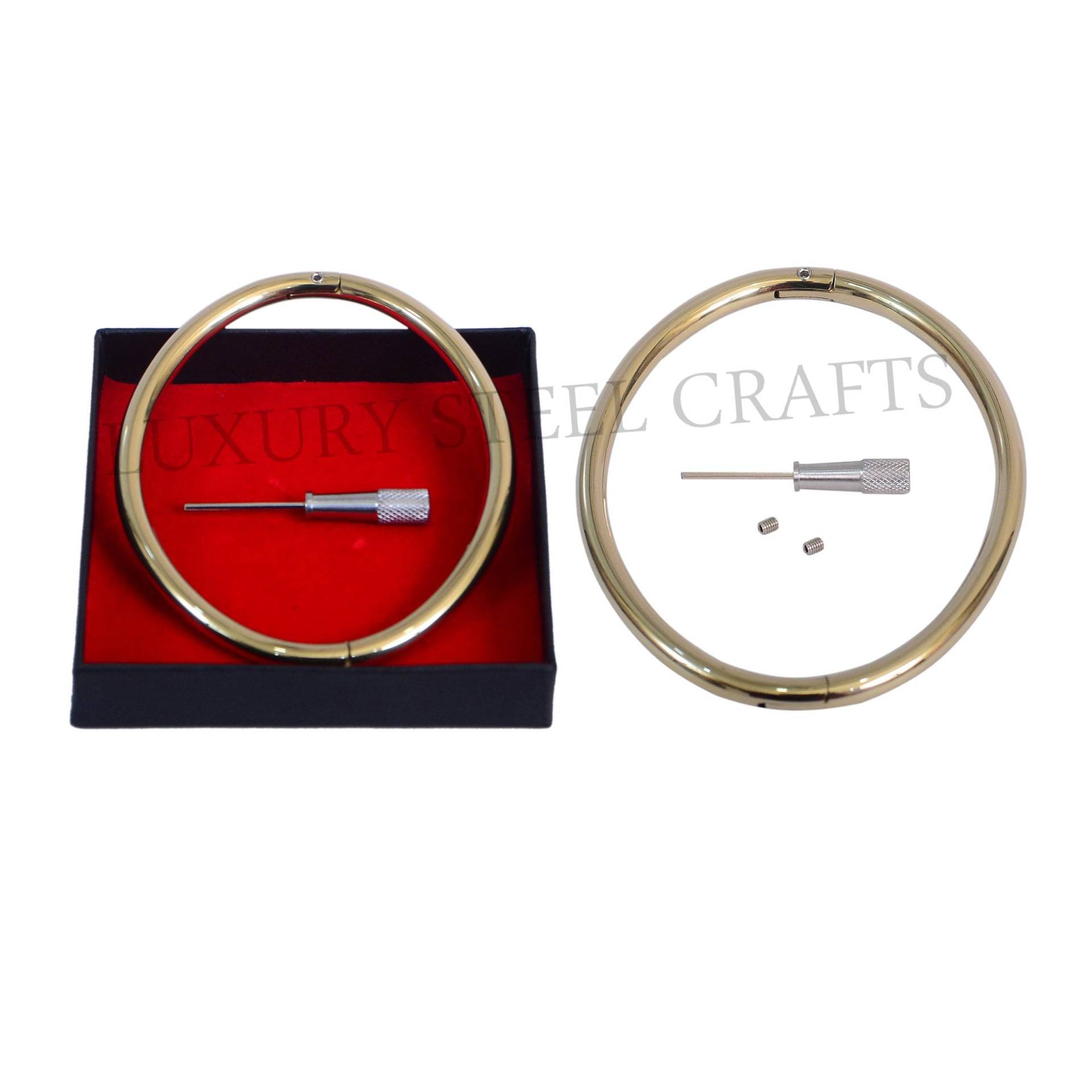 6 Mm Ellipsenform Titan Gold Über Stahl Fußkettchen Locking Cuffs Paar - Bein Eisen Von Luxury Steel Crafts von luxurySteelCrafts