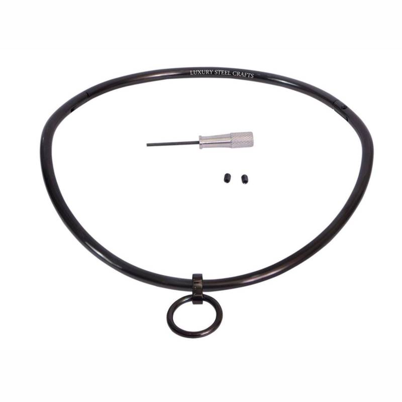 Schwarz Glänzendes Titan Beschichtetes Edelstahlhalsband Mit Abnehmbarem Ring 6 Mm von luxurySteelCrafts