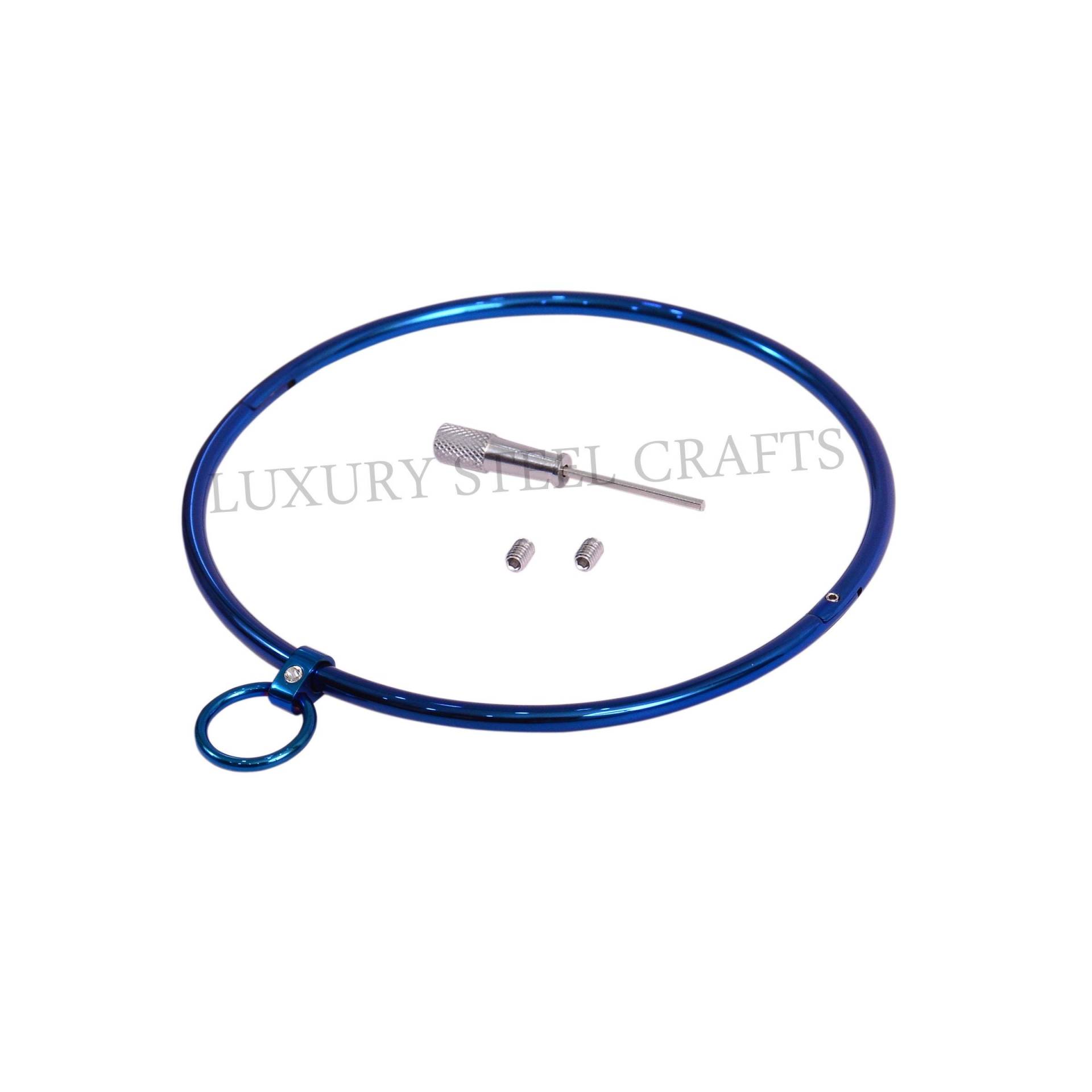 6 Mm Gewalztes Stahlblaues Halsband Mit Passendem Abnehmbaren Strassring - 24/7 Tragen Sie Mehrere Größen Von Luxury Steel Crafts von luxurySteelCrafts