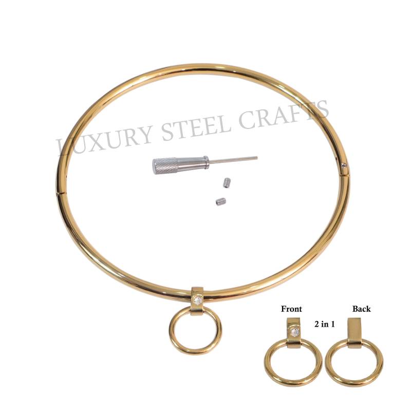 6 Mm Gold Petite Dünn Gewalzte Stahl Halsband Mit Passender Strass Version Abnehmbaren Ring - Mehrere Größen Erhältlich 24/7 Tragen von luxurySteelCrafts