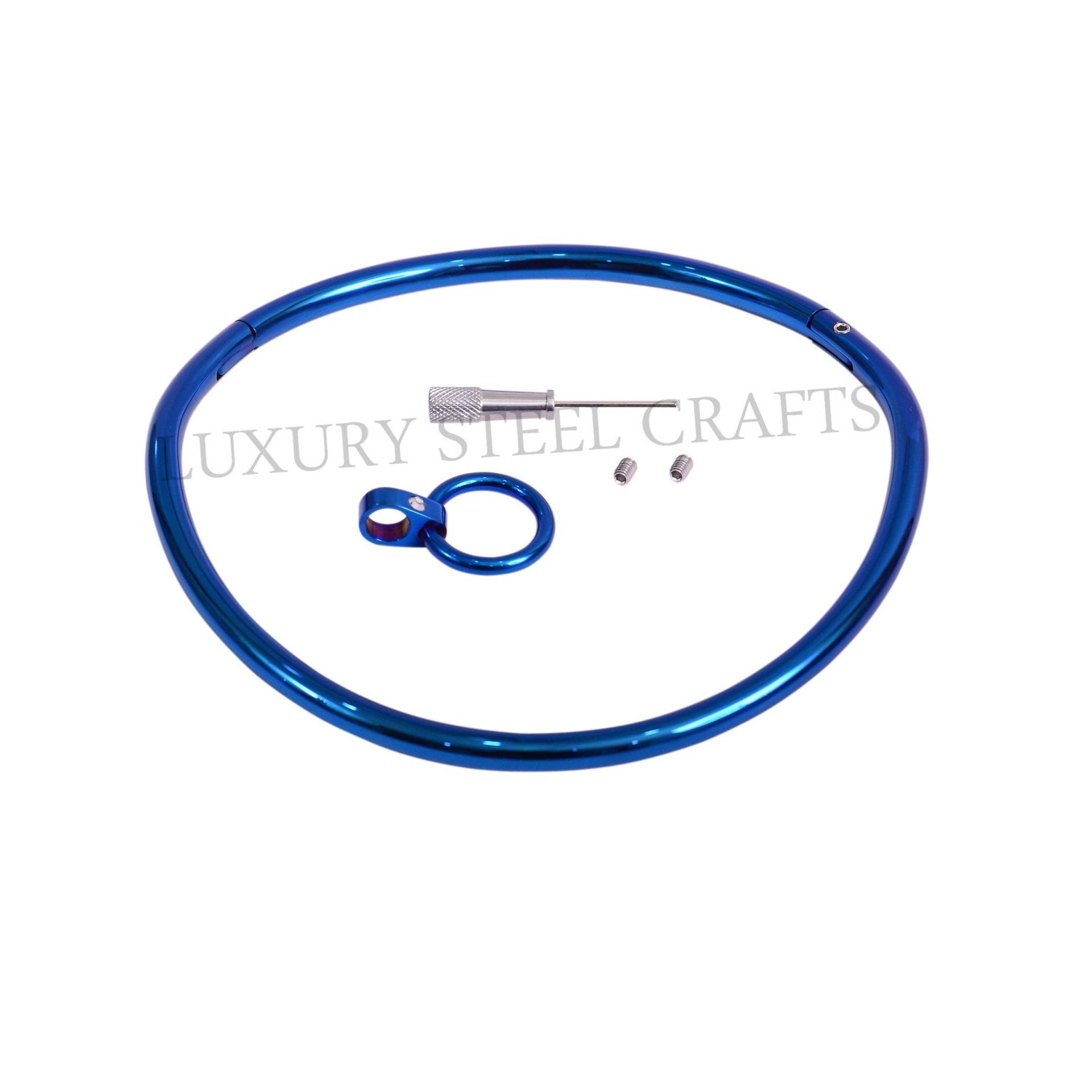 8 Mm Gebogenes Stahlblaues Halsband Mit Passendem Abnehmbaren Strassring - 24/7 Wear Halsbänder Von Luxury Steel Crafts von luxurySteelCrafts