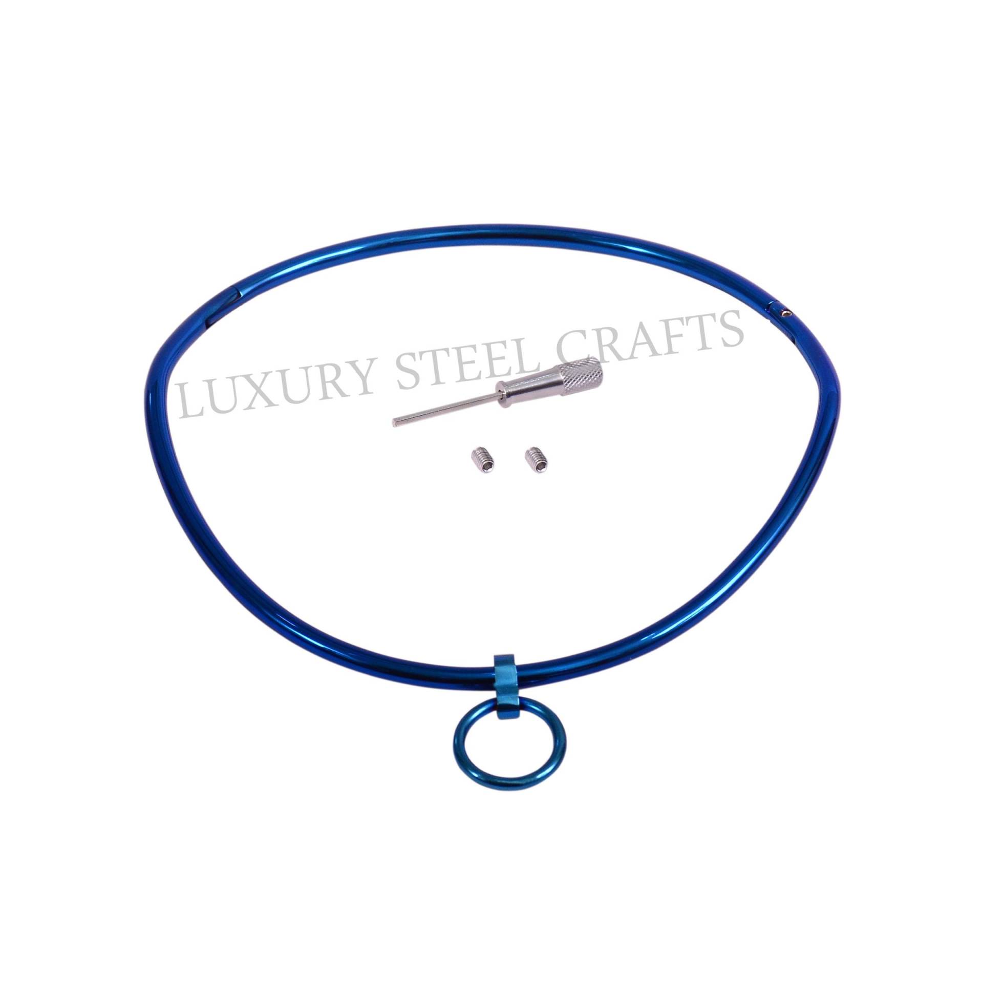 Blaue 6 Mm Edelstahlhalskette Mit Abnehmbarem Ring von luxurySteelCrafts