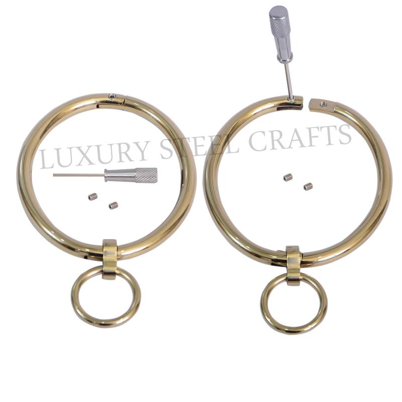 Ellipse - 6 Mm Petite Titan Gold Coat Over Stahl Handgelenk Manschetten Mit Abnehmbaren Ringen Paar von luxurySteelCrafts