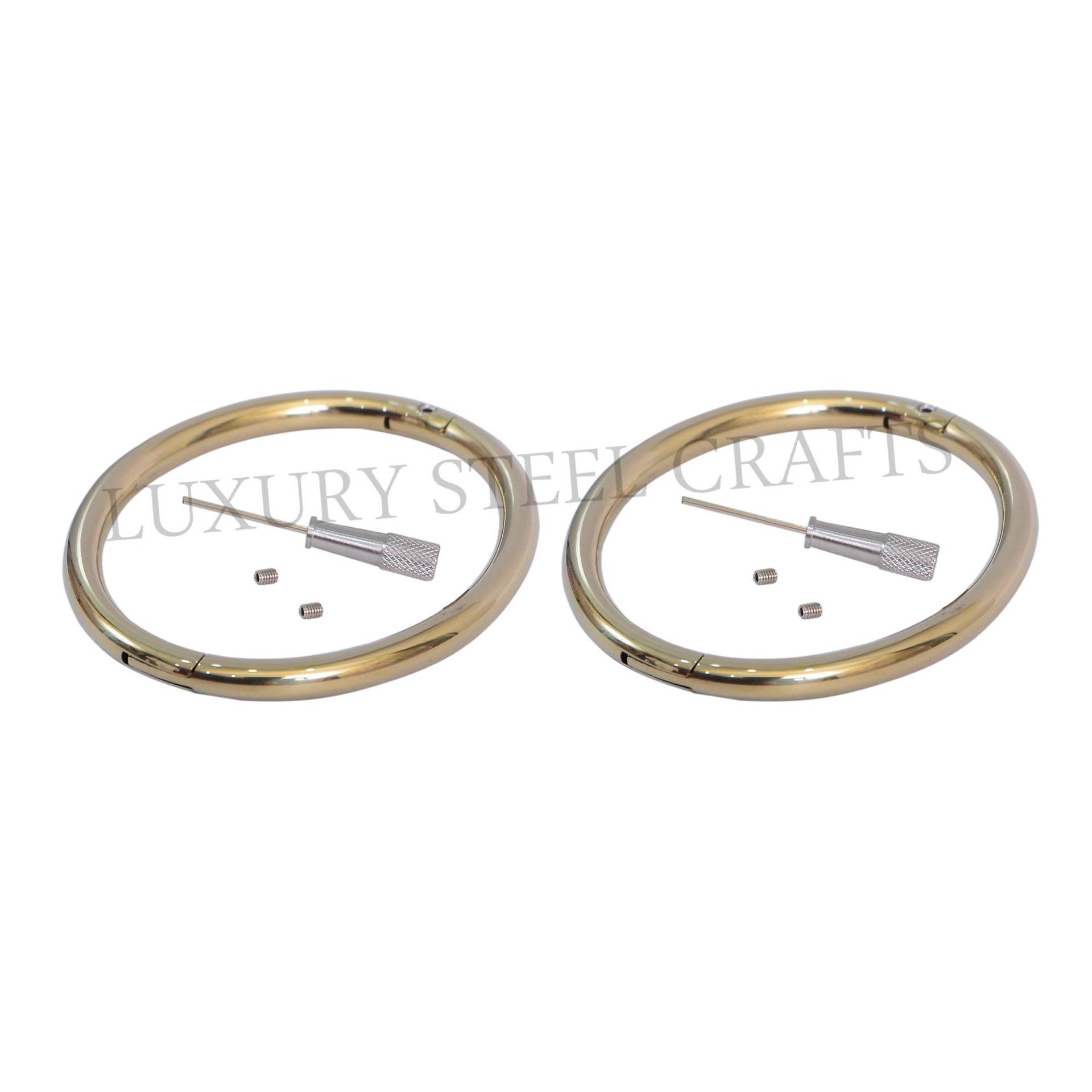 Ellipse 6 Mm Titan Gold Beschichtet Über Stahl Locking Armband Paar - Manschetten Von Luxury Steel Crafts von luxurySteelCrafts