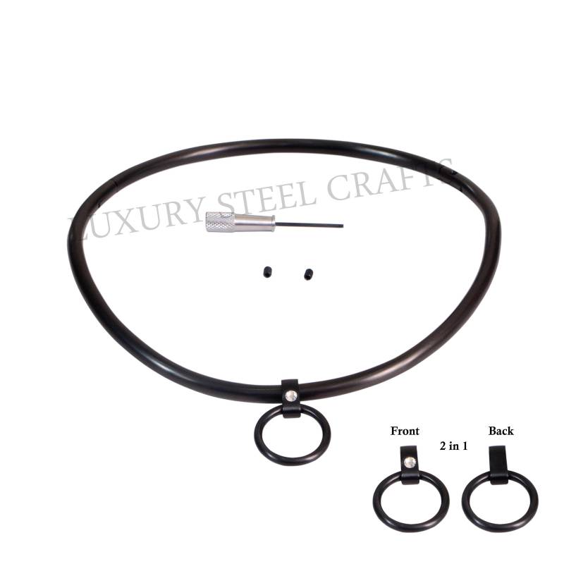 6 Mm Gebogenes Titan Matt Schwarz Beschichtet Über Edelstahl Halsband - Luxus Stahl Handwerk Strass Version 2 in 1 von luxurySteelCrafts