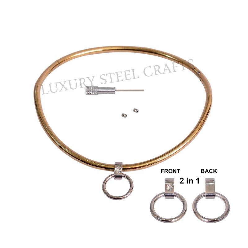 6 Mm Petite Gold Tone Kragen Halskette Strass Akzent, Locking Edelstahl von luxurySteelCrafts