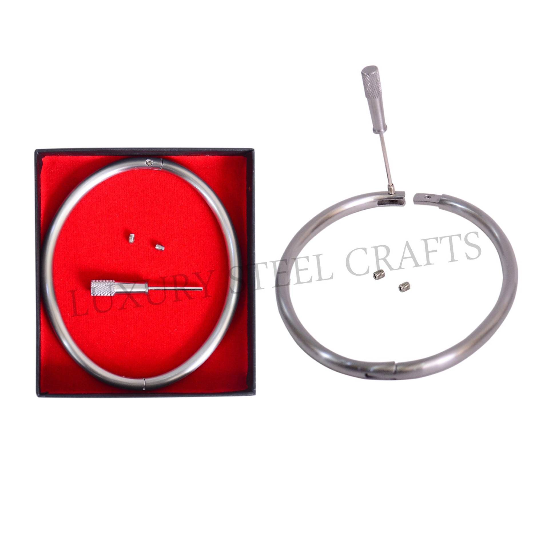 Satin Ellipse Locking Fußfesseln 6 Mm Luxus Stahl Paar von luxurySteelCrafts